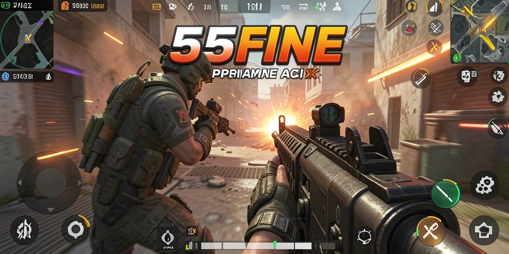 Tampilan gameplay 55FIVE yang mendebarkan dan penuh aksi.