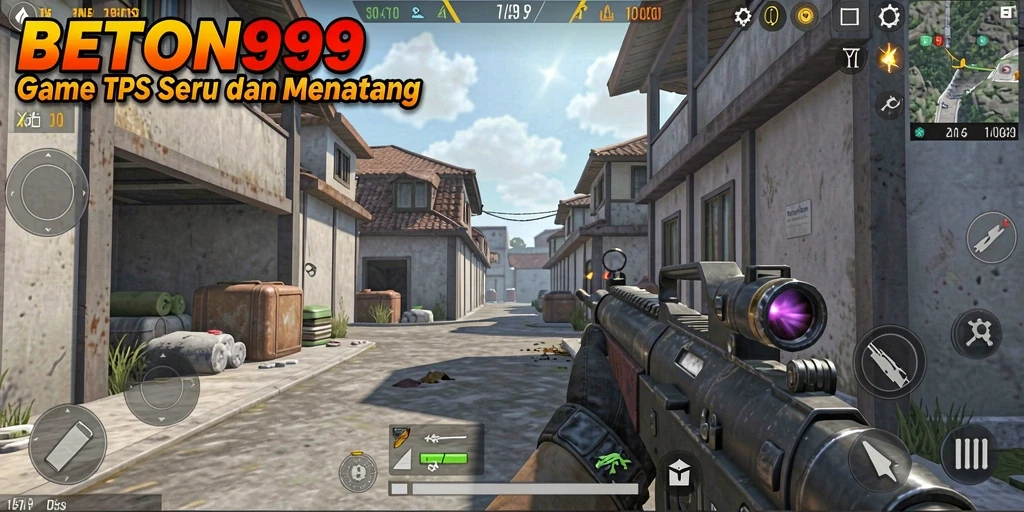 Screenshot gameplay BETON999 yang menampilkan aksi menegangkan dalam TPS.