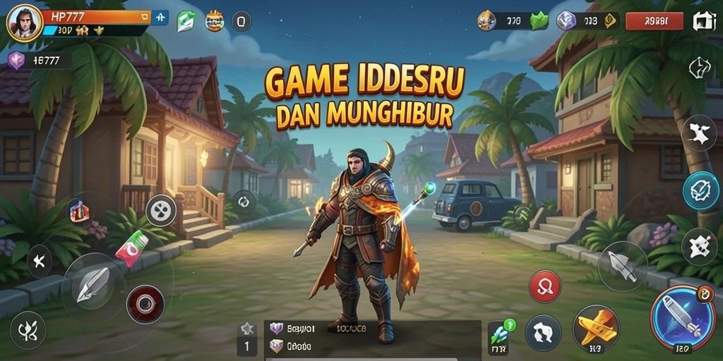 Tampilan utama gameplay HP777 menampilkan aksi karakter yang mengumpulkan sumber daya secara otomatis.