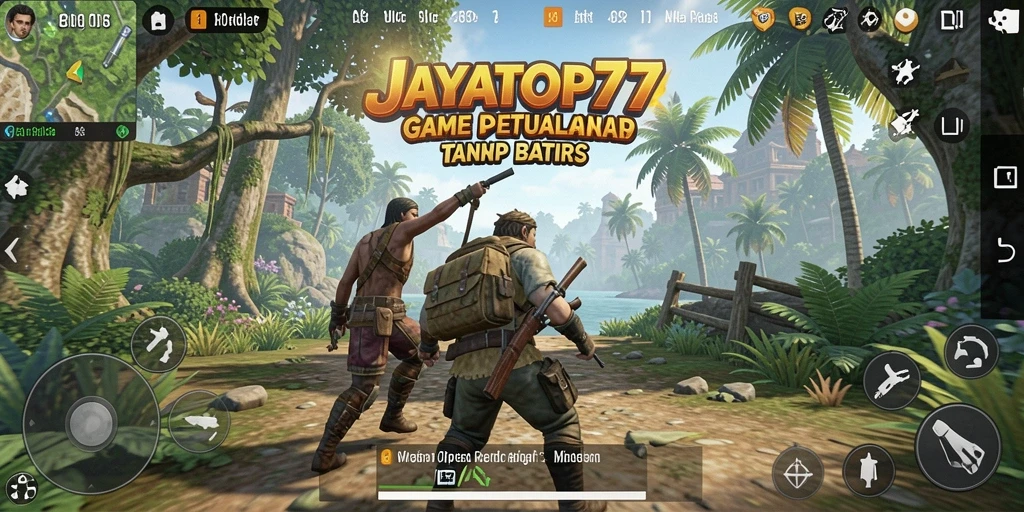 Screenshot menunjukkan pemain menjelajahi dunia terbuka yang menakjubkan dalam JAYATOP77.