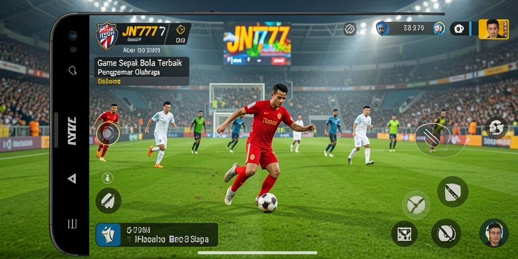 Screenshot gameplay JNT777 menampilkan aksi seru di lapangan sepak bola.