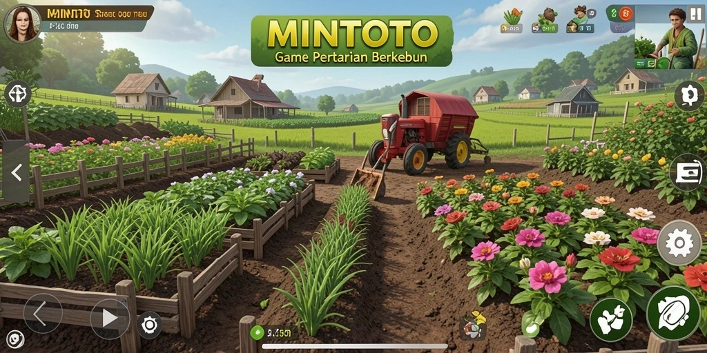 Screenshot gameplay MINTOTO menampilkan petani sedang menggali lahan pertanian.