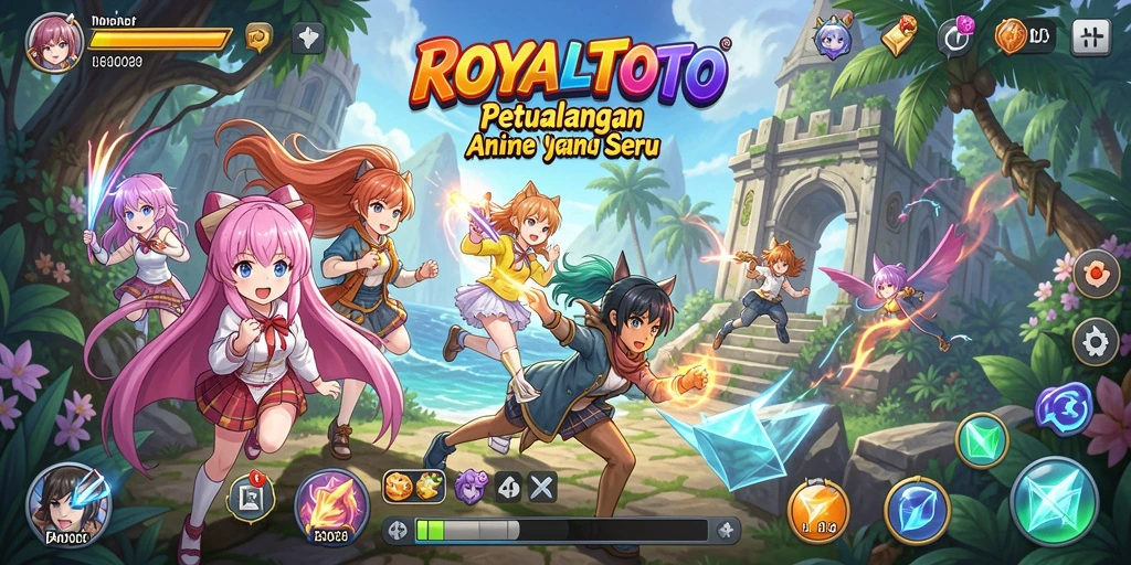 Screenshot gameplay ROYALTOTO yang menunjukkan aksi seru dan karakter anime.