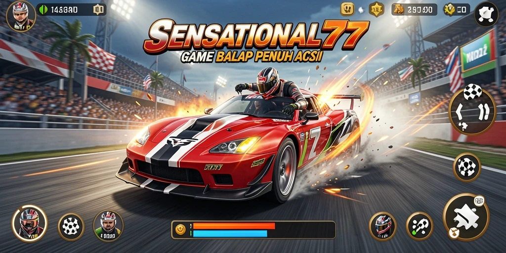 Gameplay menegangkan di SENSATIONAL77 dengan mobil balap yang memukau.